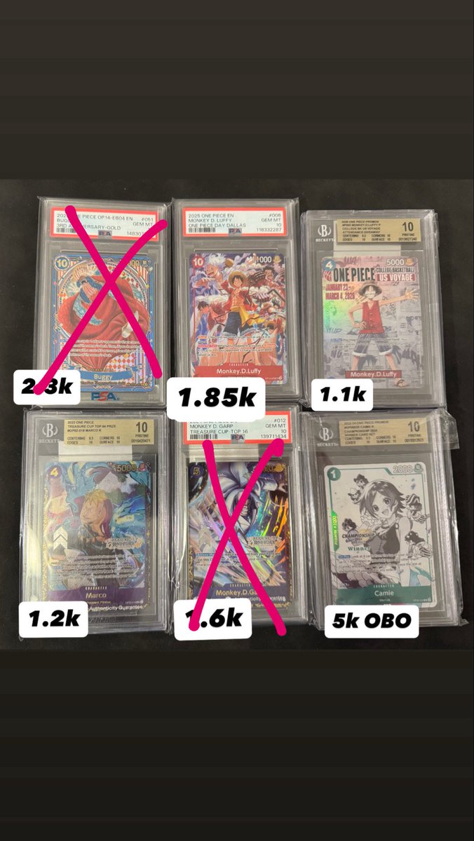 RogerBX's tweet photo. @NewAgeCardKings FOR SALE ONE PIECE SLABS!

PRICES SHOWN ON PICTURE!

Luffy dallas day STEAL last sold 2k 

Dm for more inquiries! https://t.co/tyszOWxuPl
