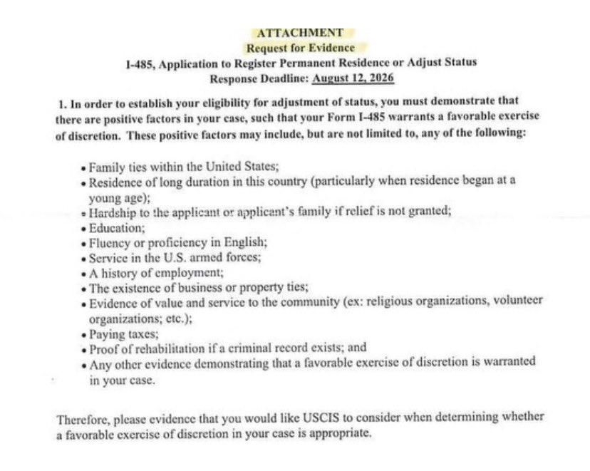 docdisu's tweet photo. For those applying for AOS, the latest USCIS memo is already being implemented. The recent RFE issued shows that these positive factors should strengthen your AOS eligibility. NB: # Not a legal advice. https://t.co/MckEWaHybM