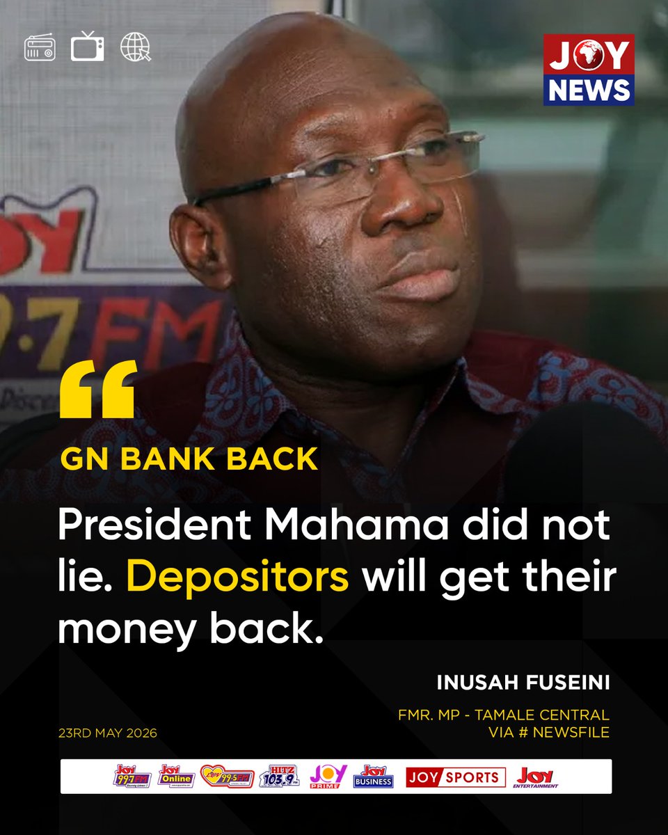 Joy997FM's tweet photo. GN Bank Back: President Mahama did not lie. Depositors will get their money back.

- Inusah Fuseini, Fmr. MP - Tamale Central #Newsfile https://t.co/hKtYNhgNM2