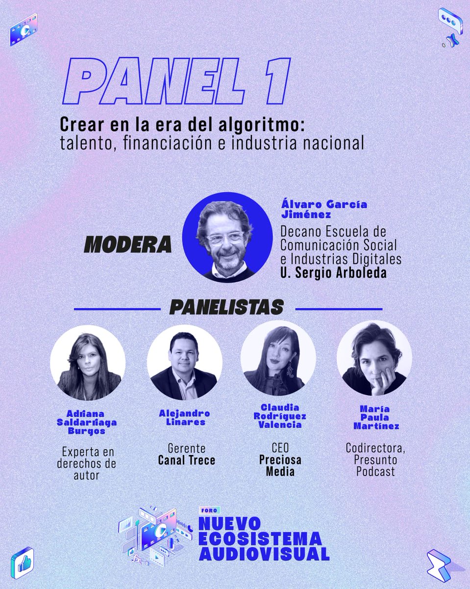 CRCCol's tweet photo. 🎬 ¡Gran debate audiovisual! Con Álvaro García, Adriana Saldarriaga, Alejandro Linares, Claudia Rodríguez y M. Paula Martínez.

Cupos limitados: https://t.co/2RPC2V7EH3
#ForoNuevoEcosistemaAudiovisual https://t.co/kFsb25wWyX