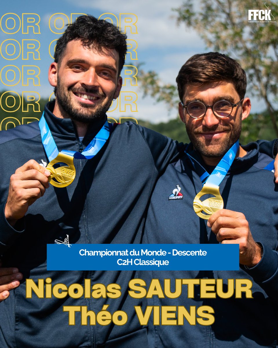 FF_CanoeKayak's tweet photo. Les tricolores 🇫🇷 ont remportés 10 médailles lors des courses classiques de mercredi et jeudi au Championnat du Monde 🌍 #Descente à Banja Luka 🇧🇦

Théo VIENS &amp; Nicolas SAUTEUR champions du monde en C2H 🥇
Nicolas SAUTEUR vice-champion du monde en C1H 🥈 https://t.co/A8GA2mRmBs