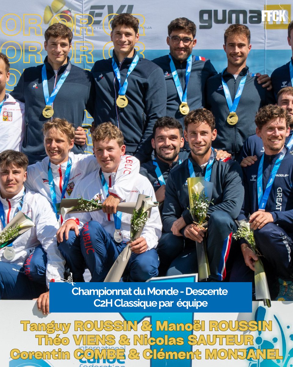 FF_CanoeKayak's tweet photo. Les tricolores 🇫🇷 ont remportés 10 médailles lors des courses classiques de mercredi et jeudi au Championnat du Monde 🌍 #Descente à Banja Luka 🇧🇦

Théo VIENS &amp; Nicolas SAUTEUR champions du monde en C2H 🥇
Nicolas SAUTEUR vice-champion du monde en C1H 🥈 https://t.co/A8GA2mRmBs