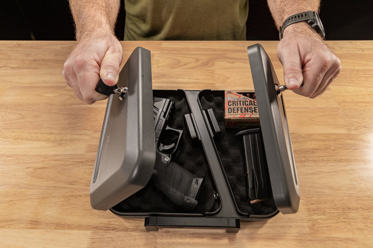 HornadySecurity's tweet photo. Keep two handguns secure or store ammo safely and separately from your firearm in one space-saving, easy-to-carry lock box. 

Learn more: https://t.co/5oTIaRIRDJ
.
.
.
.
#hornady #hornadysecurity #security https://t.co/7tv20mYu5o