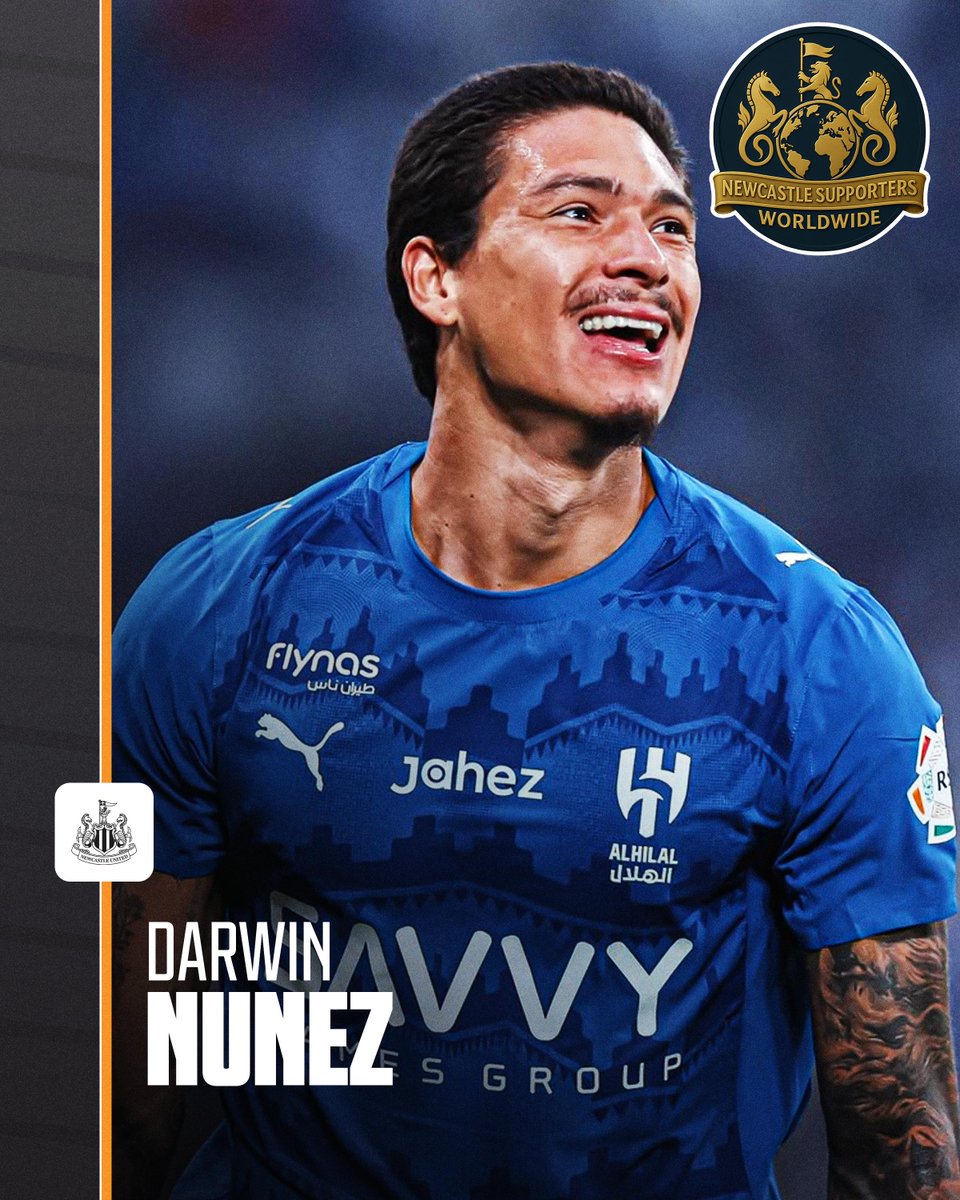 SupportersNufc's tweet photo. Newcastle are considering a shock move for Darwin Núñez as Eddie Howe looks to solve his striker problems after Alexander Isak’s departure. 👀

The former Liverpool forward is expected to leave Al Hilal this summer and is open to a Premier League return, with talks ongoing over terminating his £400k-a-week deal in Saudi Arabia. 🇺🇾

Newcastle believe Núñez’s chaotic pressing style could suit Howe’s system perfectly if a deal becomes possible. ⚫️⚪️

(via : Talk Sport) 

#NUFC #fblifestyle