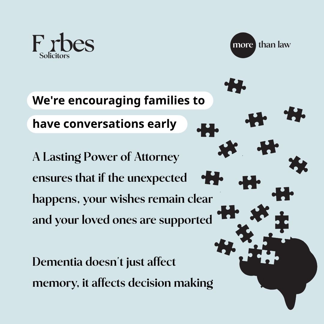 ForbesSolicitor's tweet photo. We're encouraging families to have those important conversations sooner rather than later.

Peace of mind starts with planning ahead. 

Start your journey to plan on 0800 975 2463.

#morethanlaw #dmaw26 #forgetmenot #willsandtrusts #legalsupportfordementia #LifetimeLawyers https://t.co/NvAaSXXwOq
