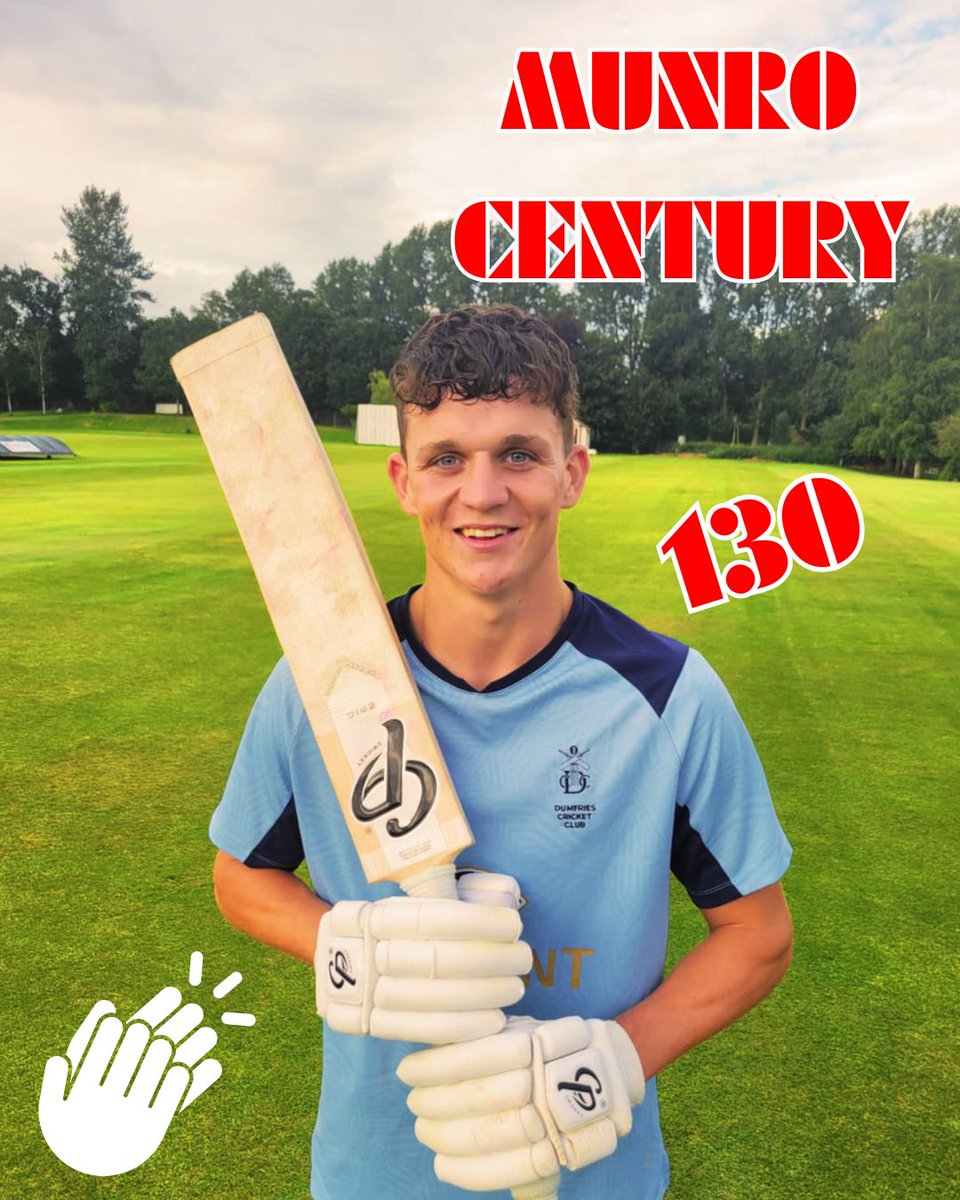 DumfriesCricket's tweet photo. 💯 Maiden Century for Munro today👇
🧮 130 runs off 130 balls💥🏏�� https://t.co/ppks1mazDJ