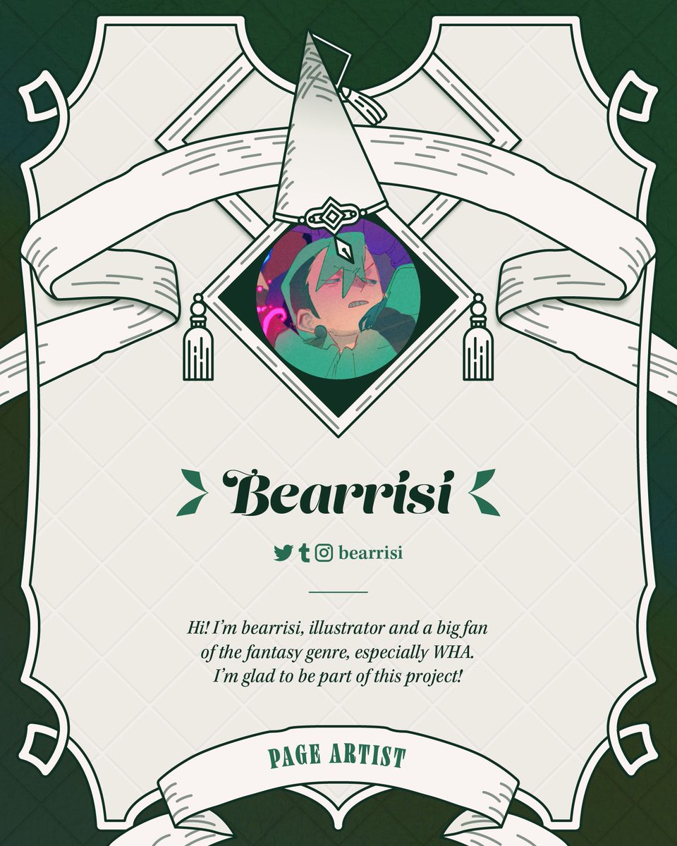 whaspellbook's tweet photo. ✶APPRENTICE SPOTLIGHT✶

Raise your wands for Page Artist @bearrisi! Bringing an Iguin companion to our spellbook, Bearrisi’s expressive fantasy magic brims with charm and playful mischief worthy of forbidden ink.

#WHA #Δ帽子 #WitchHatAtelier #WSZcontributors https://t.co/yw9wXaEEIT