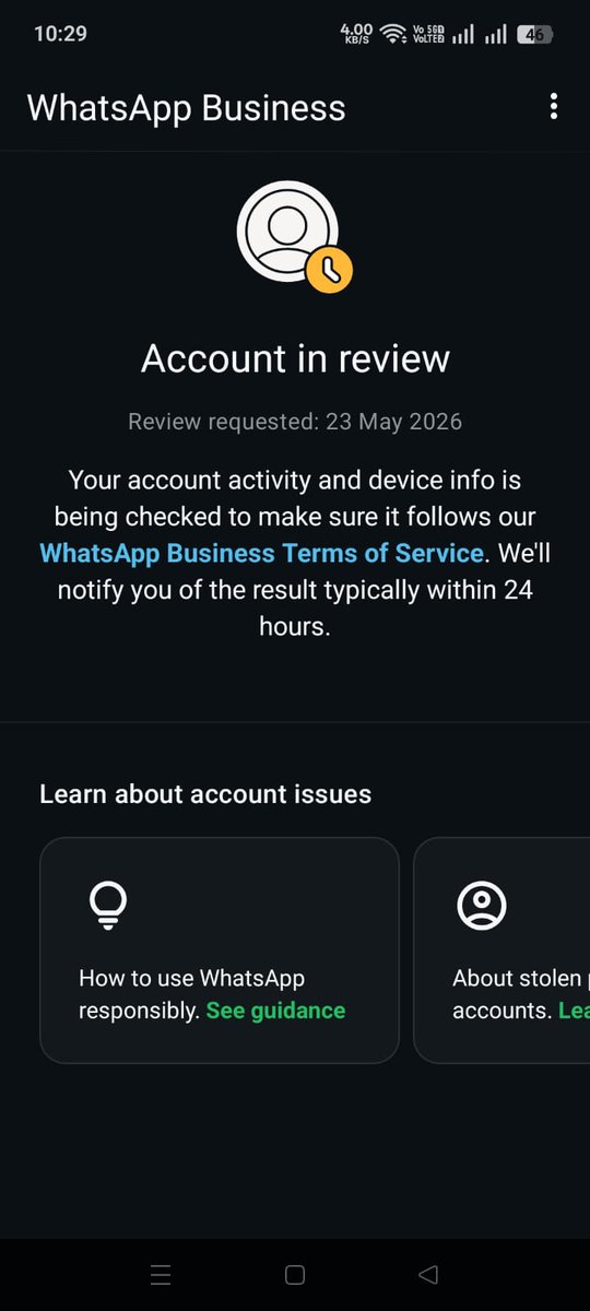 DearTechnicals's tweet photo. Please restore my WhatsApp Business account 🙏 @WhatsApp @wa_status https://t.co/j2nJiikcX4