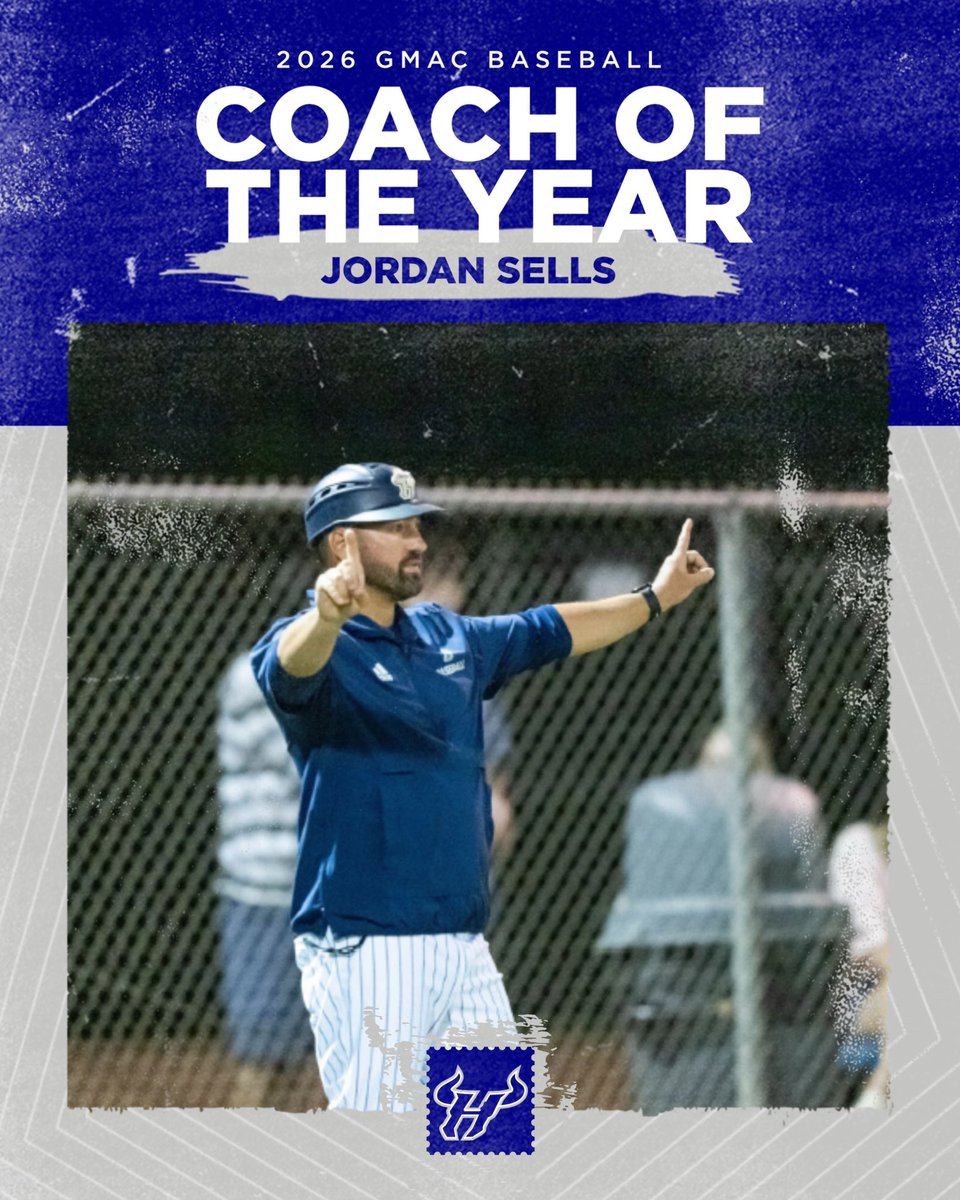 HRBullsBaseball's tweet photo. A HUGE Congratulations to Coach Sells for being named 2026 GMAC Coach of the Year.

Coach Sells led this team to a 27-4 overall record culminating in a regional final berth, a 14-0 regular season conference record, and took home the tournament title as well! 

Top Notch! https://t.co/WWnUr8vSYf