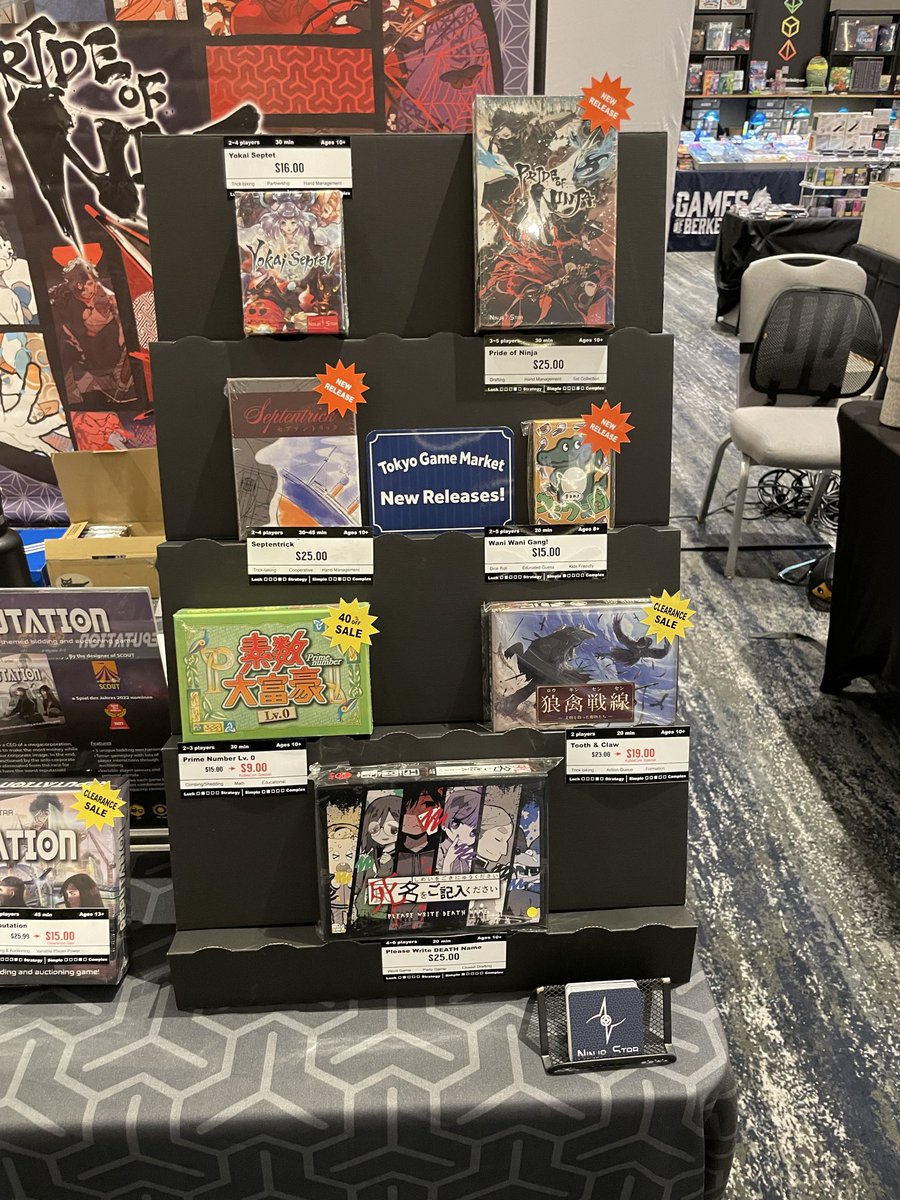 Dan_NinjaStar's tweet photo. Ninja Star Games booth at KublaCon is ready! We are in the SF Bay Area this weekend. Come check out our newest game Pride of Ninja and a demo of upcoming Kickstarter Roulette Taking Game https://t.co/VNNSoAlfWA