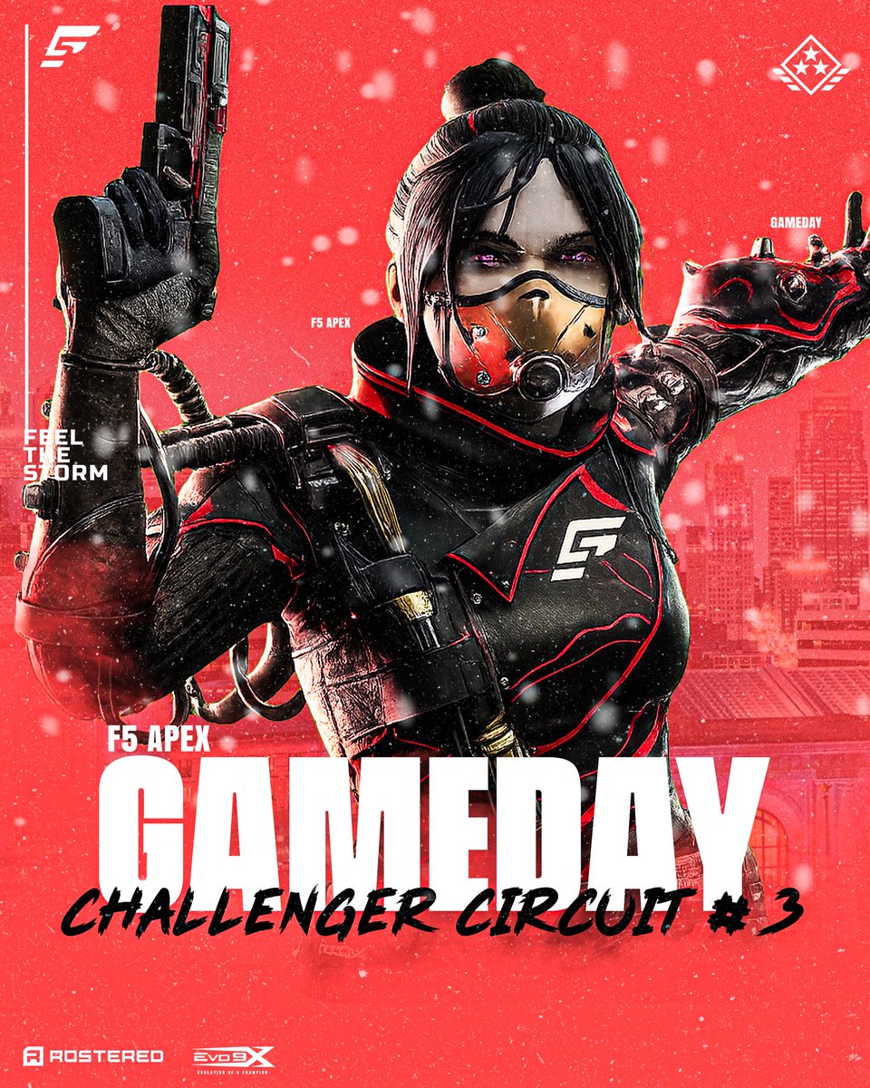 F5_HQs's tweet photo. We are back! Challenger circuit #3! 

🔴@Gyozey 
⚪️@Chik1s_ 
🔴@Buxtz_ 
🧠@InZaneyyy 

🔗(In Replies) 
🕚3:00 Est 

#FeelTheStorm | #F5Apex https://t.co/uCsKXWwBkh