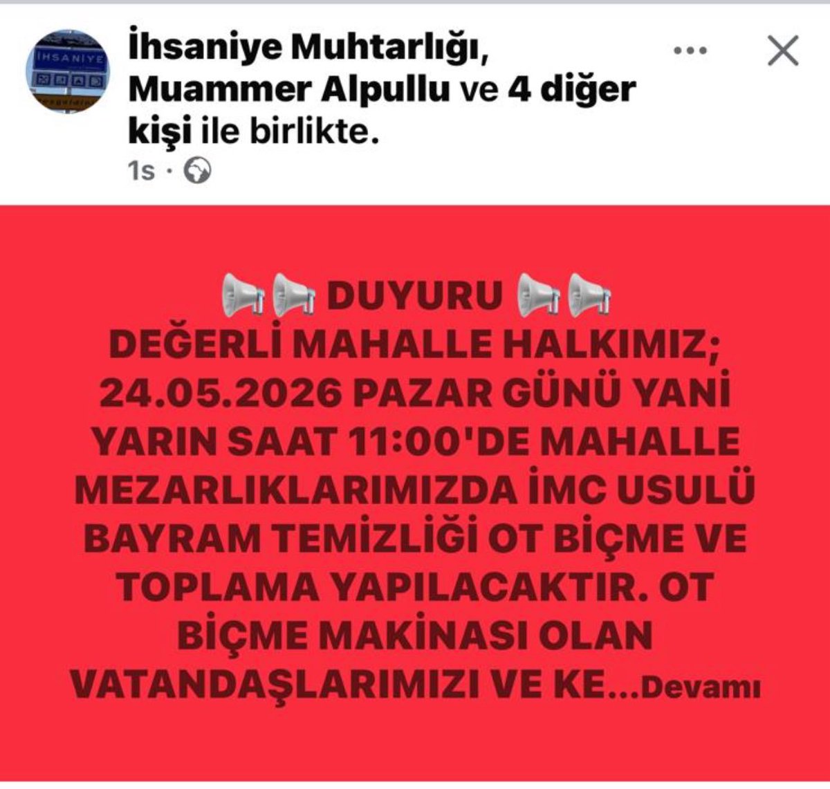mrt_turkyilmaz's tweet photo. Çatalca’da mahalle muhtarımız “imece” usulü mezarlık temizleme çağrısı yapıyor…

Bu çağrı aslında sadece bir temizlik çağrısı değil; ihmale, sahipsizliğe ve unutulmuşluğa karşı çağrıdır. https://t.co/Rq91Afg45B