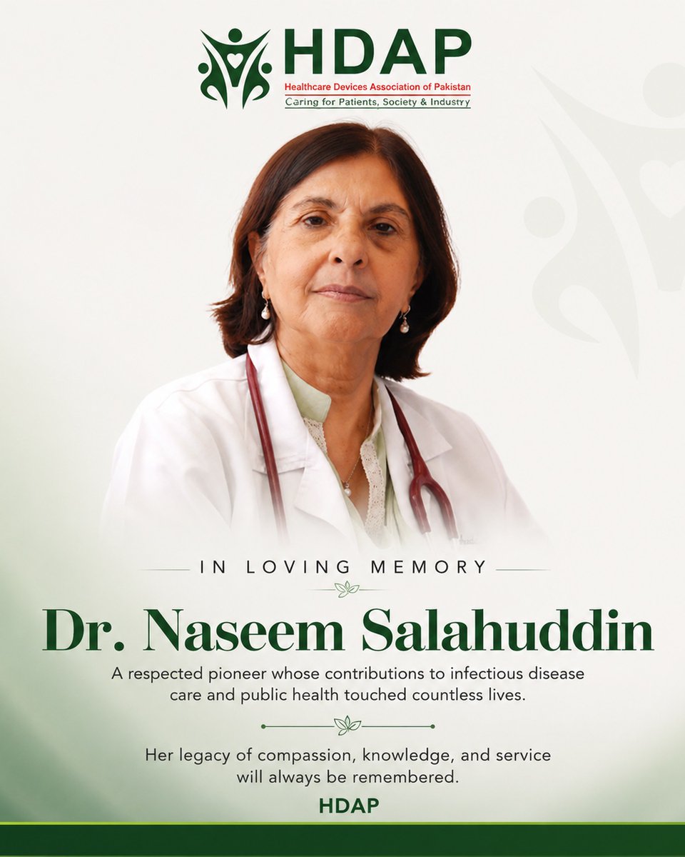 hdapakistan's tweet photo. HDAP extends heartfelt condolences on the passing of Dr. Naseem Salahuddin, a respected pioneer whose lifelong dedication to infectious disease care, public health, and medical education touched countless lives across Pakistan.

#HDAP #DrNaseemSalahuddin https://t.co/ttkwTJm4Ts
