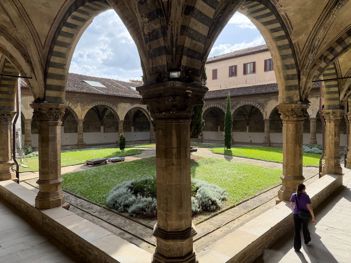 adamkrell's tweet photo. We could do with some modern cloisters - places of meditation and contemplation. This is the Green Cloister at the Basilica of Santa Maria Novella complex in Florence. Built between 1332 and 1350, it is an example of Italian Gothic architecture that bridges the medieval and Renaissance worlds.
