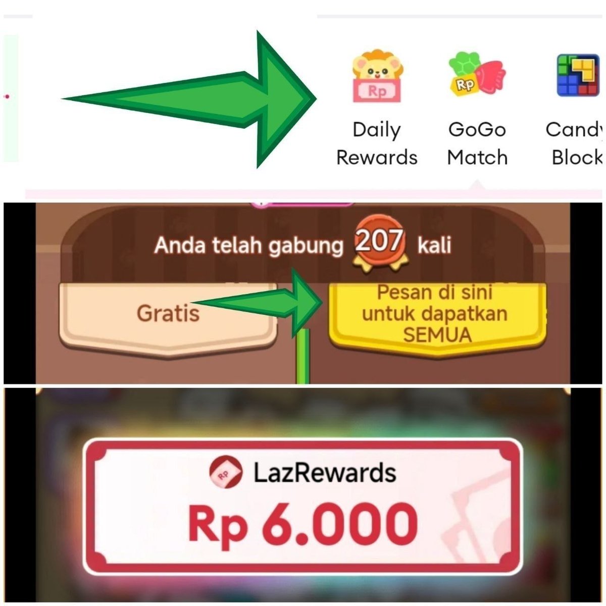 xkode06's tweet photo. [klaim hadiahnya bisa tiap hari]
LazReward 6RB dari misi Lazada

>Bagian akun, Masuk "Daily Reward"
https://t.co/VIC5WE9rpe
>Selesaikan game sampe Stage tertentu
>Buka misi nya dengan beli Produk di "Pesan disini bla..." (beli saldo dana 3rb+)
>Tukar Koinnya dengan saldo Lazreward

📌Muncul di akun tertentu saja