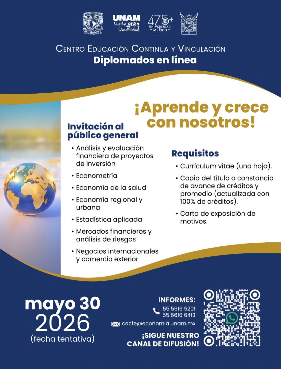 blaraborguez's tweet photo. ¡¡Últimos lugares!!
🎓✨¡Impulsa tu perfil profesional con la Facultad de Economía de la UNAM! 🎓✨

📚 Consulta nuestra Oferta Académica
🔗 ¡Inscríbete hoy mismo y asegura tu lugar!
👉 Registro aquí: https://t.co/UhGlIIoKqg

💬 ¿Necesitas asesoría personalizada? ¡Contáctanos! https://t.co/DfileWhNmN