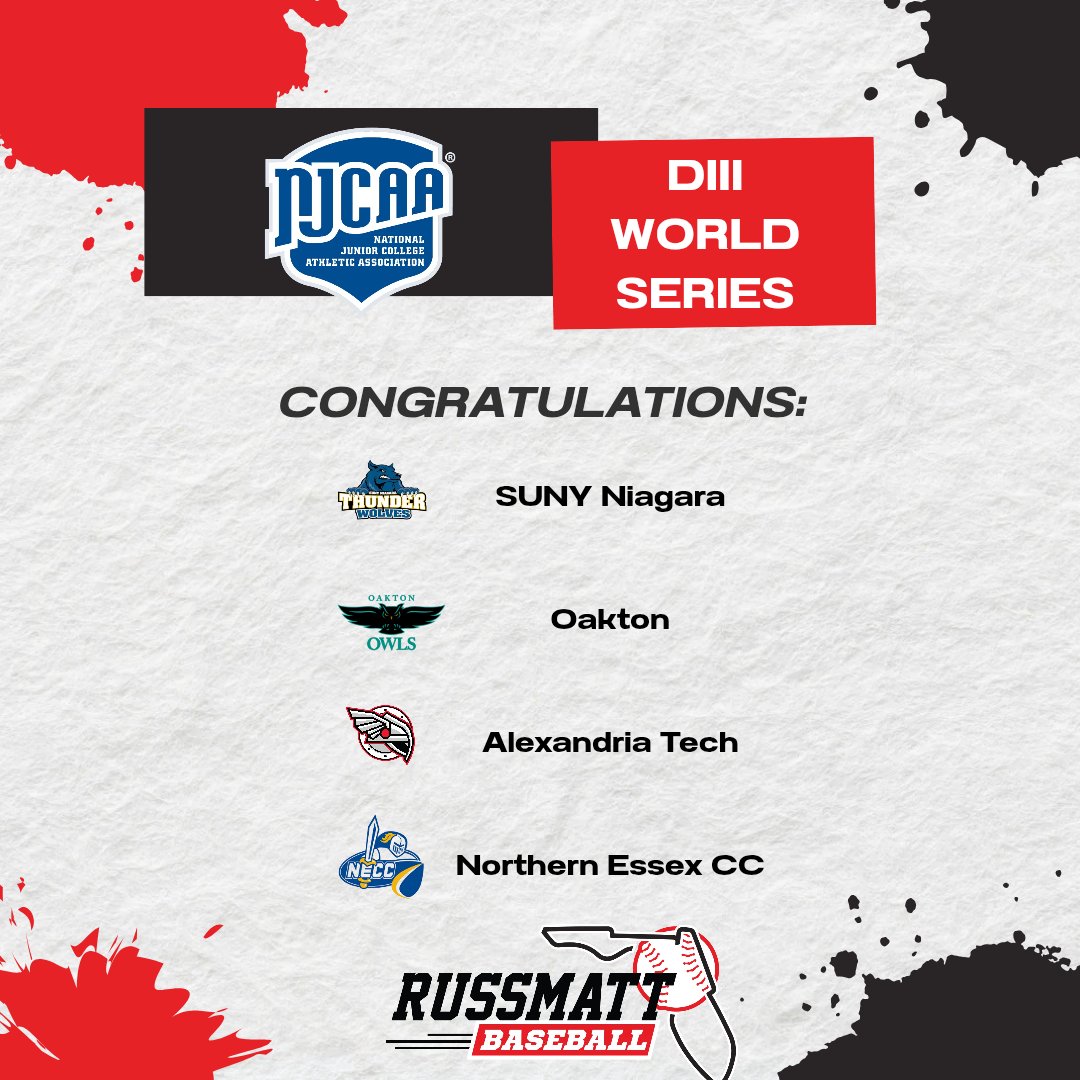 RussMattFL's tweet photo. Congratulations to the following RussMatt Teams on moving on to the NJCAA D3 World Series. Good luck to those with their games this weekend! ⚾️🔥 https://t.co/pc3J7eiIOF