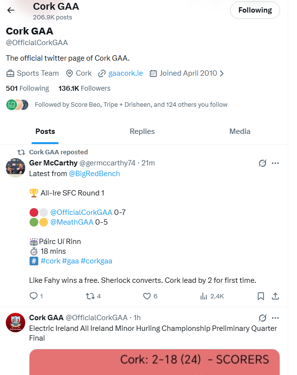 RayMohally's tweet photo. @SmallerFishGAA  I know Cork footballers will always play second fiddle to the hurlers but take a look at @OfficialCorkGAA . Half time in the football match and nothing yet 😭😭. 
If they can't even be bothered promoting it, something needs changing. https://t.co/g6vmosE62y
