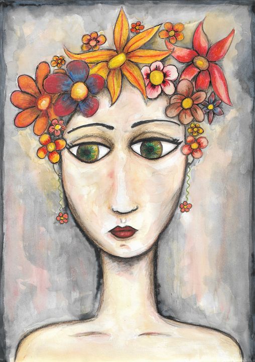 Cat_crea's tweet photo. Art of the Day! "Woman with flowers". Buy at: https://t.co/Y1xZFtZ0Fx https://t.co/wMQGjqXcmF