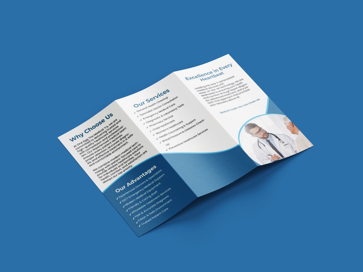 SadiaB31476's tweet photo. Medical Trifold Brochure design 🩵

A Medical Trifold Brochure designed with a focus on clarity and trust. Using a calming palette to ensure a seamless patient experience.
How is it ?

Available for client projects &amp; brand work.
📩 DM for Collaborations or Projects. https://t.co/WwFleSeZnP
