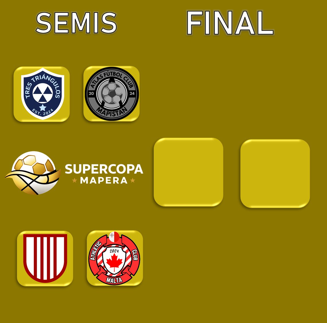 LigaMaps's tweet photo. 🏆 Este es el cuadro de la Supercopa Mapera 26/2

Atlas F. C.: campeón del Apertura y Copa Mapera
Athletic Malta: campeón del Clausura y Copa Naufraga
Tres Ángulos Azules: subcampeón del Apertura
Ferroviario: subcampeón Copa Naufraga

Las semifinales se juegan mañana. https://t.co/4Dw4nWA3RC