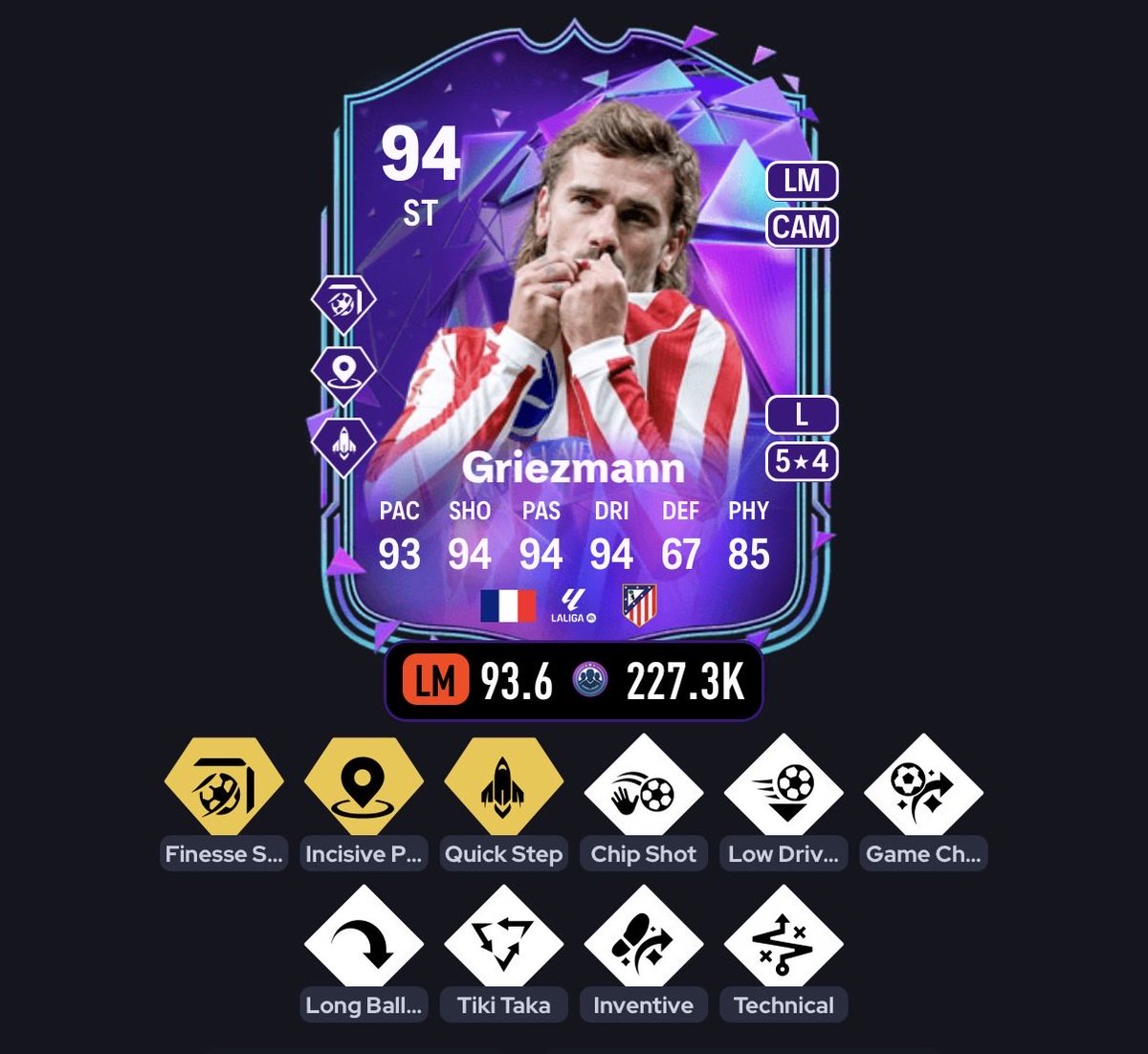 rtgfcacademy's tweet photo. 🇫🇷GRIEZMANN END OF AN ERA 

Carta muy buena para MCO y DC con Pase Incisivo+, Tiro de Calidad+ y Cohete+

💰227.000 monedas 
⭐️5 Skills y 4 de Pierna Mala

✅SBC RECOMENDADO https://t.co/6PSPk3Kz9a