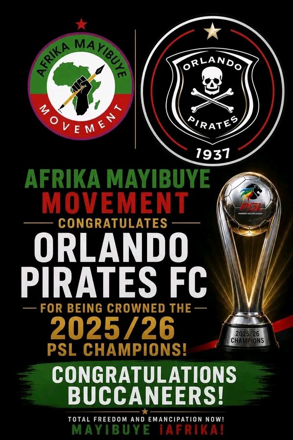tinyiko_godfrey's tweet photo. Afrika Mayibuye Movement congratulates you pirates. https://t.co/HdLf7CTQqt
