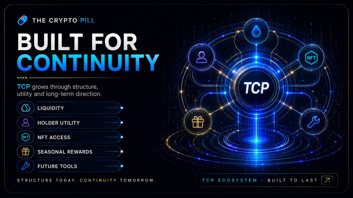 The_Crypto_Pill's tweet photo. $TCP is not being built around one single event.
It is being built around continuity.
- Liquidity.
- Holder utility.
- NFT access.
- Seasonal rewards.
- Community campaigns.
- Future tools.
Each piece has a role.
Some bring visibility.
Some reward holders.
Some create access.
Some strengthen the ecosystem over time.
That is the TCP direction:
not short-term noise,
but a structure that can keep growing step by step.
#SUPRA #TCP @AtmosProtocol