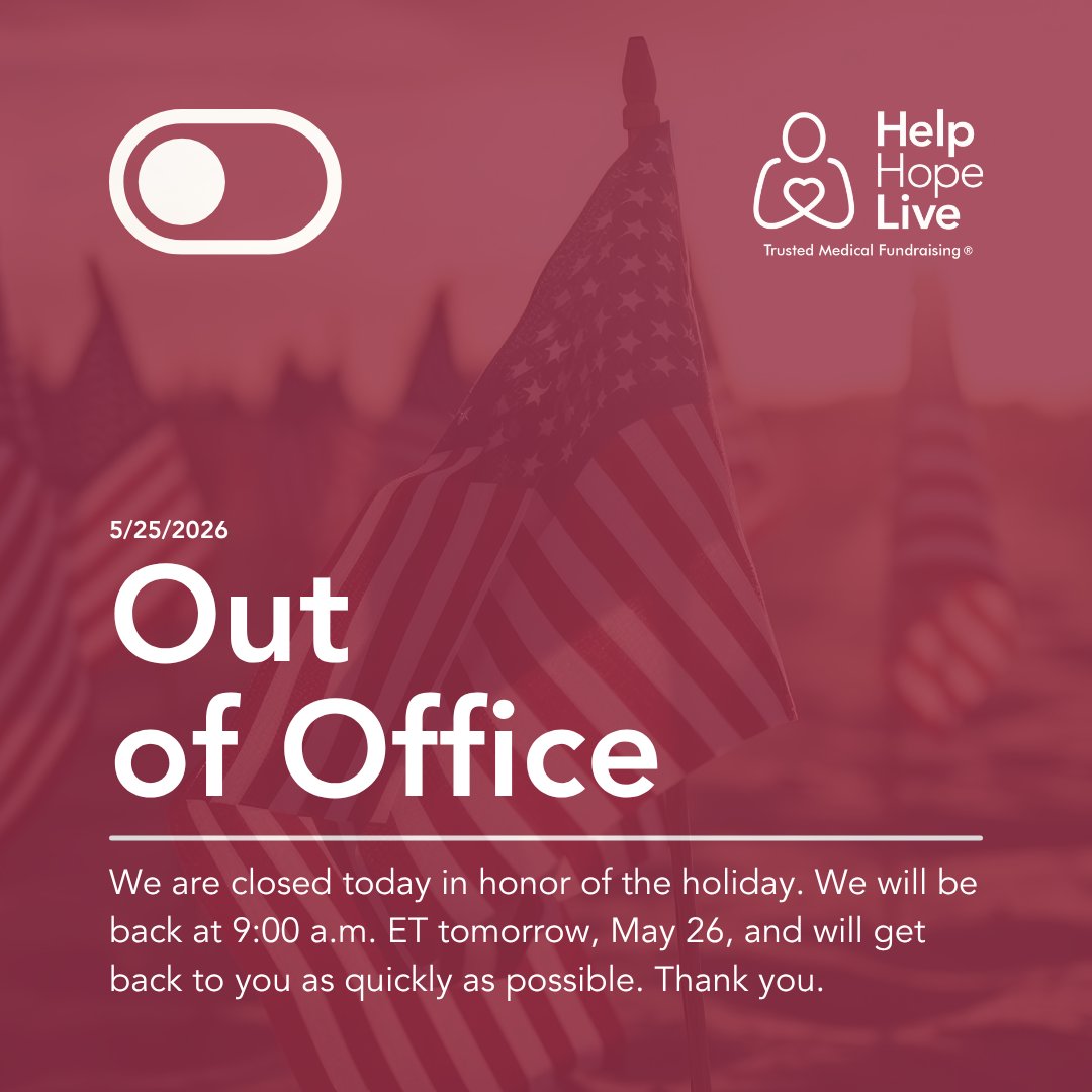 helphopeliveorg's tweet photo. We are closed today in honor of the holiday. We will be back at 9:00 a.m. ET tomorrow, May 26, and will get back to you as quickly as possible. Thank you to everyone who makes our mission possible. https://t.co/DhO8G62GZj