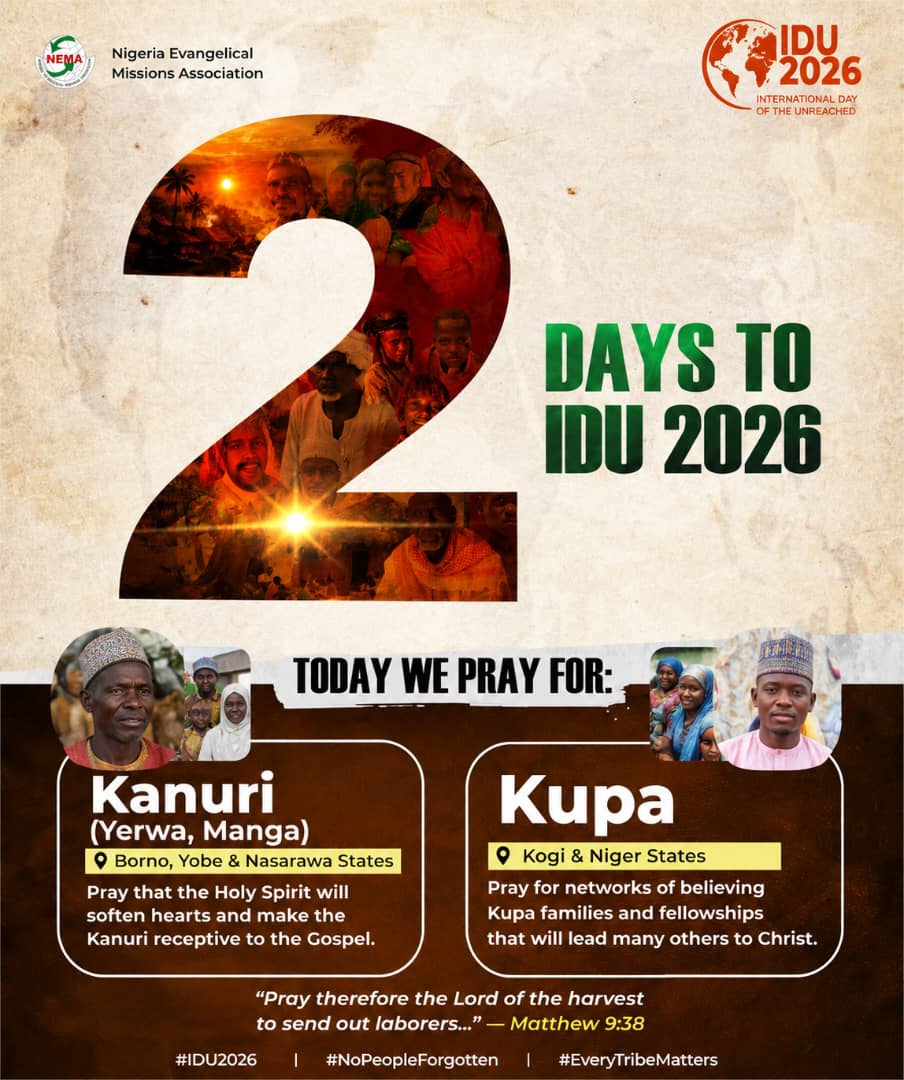 EthnosM88250's tweet photo. 2 Days to the International Day of the Unreached 2026.

*The unreached matter to God, so they should matter to us.*

_Kindly click on the link to sign up for prayer:_

https://t.co/uwVQBvODzL

#IDU2026
#CountdownTo30
#NoPeopleForgotten
#EveryTribeMatters https://t.co/7nwYOWALVp