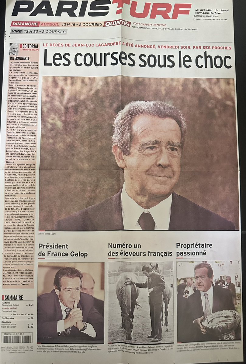 JulienPhelippon's tweet photo. Depuis les archives de couverture Paris Turf : - la disparition de Jean-Luc Lagardère https://t.co/oOzKAPjQWc