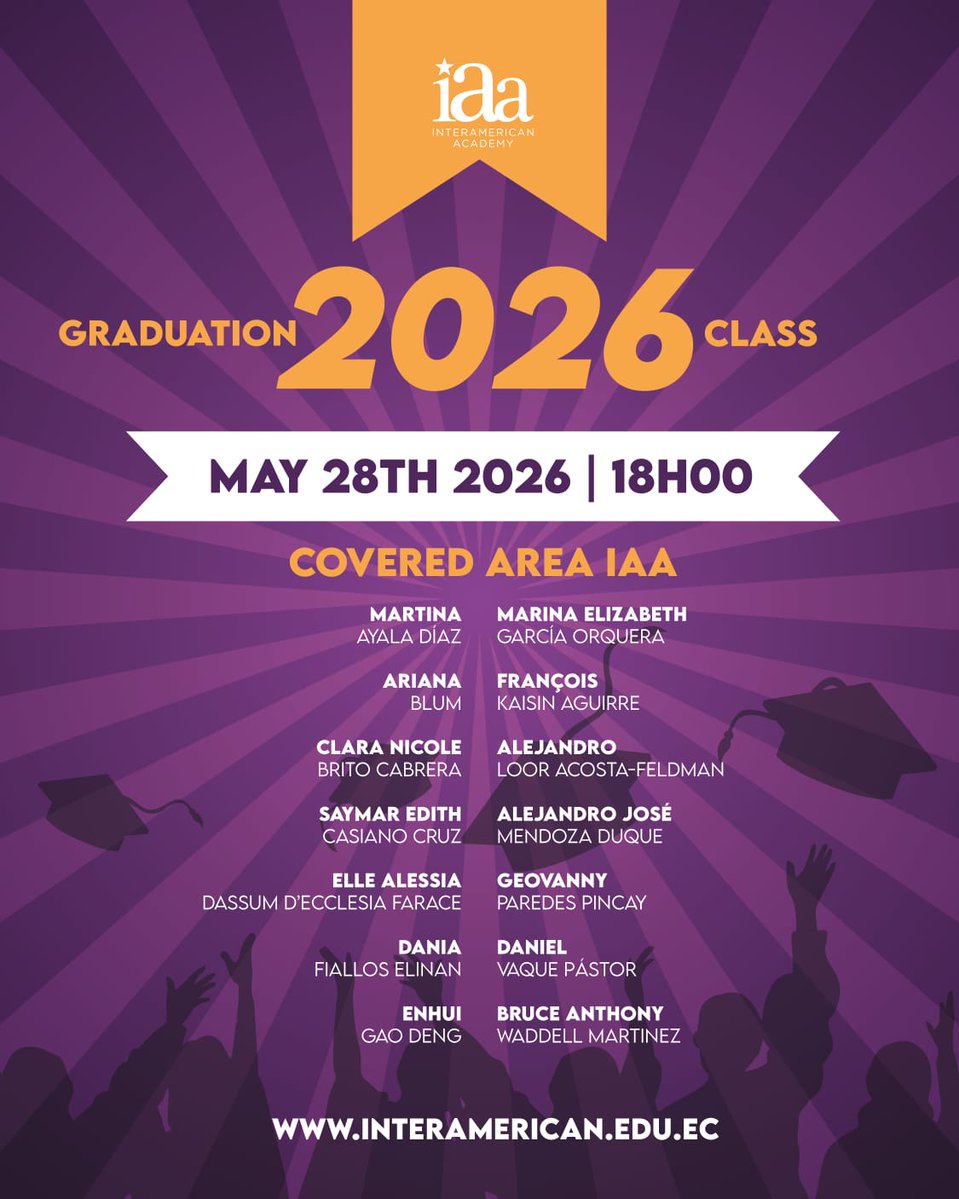 InterAmericanEc's tweet photo. 🎓✨ A milestone worth celebrating together.

IAA proudly invites our entire community to honor the Class of 2026 at their Graduation Ceremony.

📅 Thursday, May 28, 2026
🕕 6:00 PM
📍 IAA Covered Court

Once a Shark, always a Shark. 🦈🎓✨

#IAAClassOf2026 #GoSharks 🦈 https://t.co/IYiVactXbQ