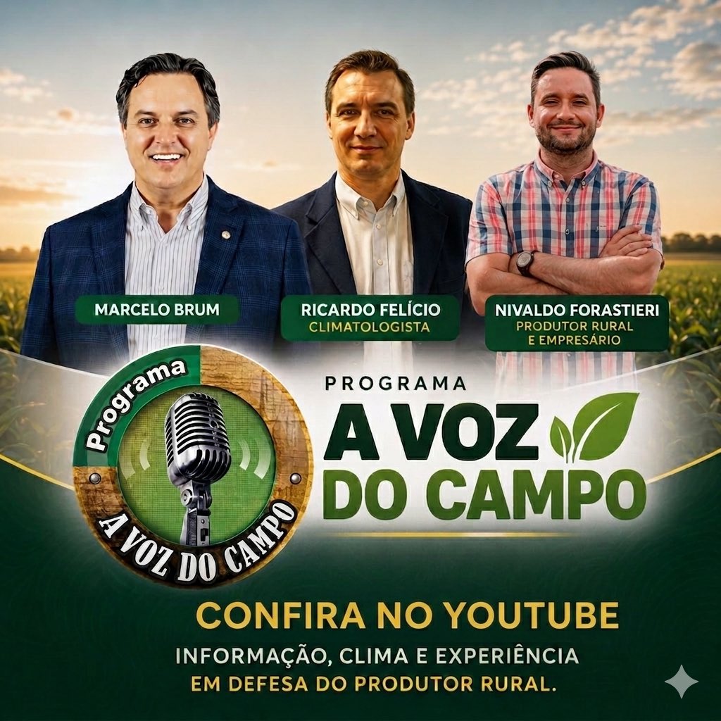 NiForastieri's tweet photo. Hoje, 23 de maio de 2026, tive o prazer de participar do programa A Voz do Campo, apresentado pelo Marcelo Brum. Conversamos com o climatologista Dr. Ricardo Felício.

Confira o programa completo no link: https://t.co/cXyu360IOb https://t.co/X9BVR2ZR2v