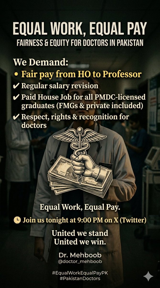 MahboobulHaq836's tweet photo. Better pay for doctors means better healthcare for patients.

Respect the white coat with fair salaries across Pakistan.
Be part of the Twitter trend tonight 
#PayRaiseForDoctors https://t.co/X107vJmvr8