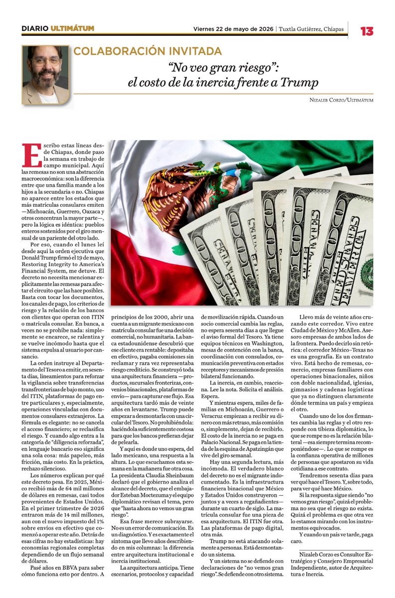 Nizaleb's tweet photo. México sigue leyendo el fenómeno Trump como discurso político. Washington ya lo está operando como arquitectura financiera.
Cuando cambian los criterios de riesgo, cambian también las remesas, la banca y la estabilidad regional.
Y cuando un país reacciona tarde, paga caro. https://t.co/eefC2YMMXs