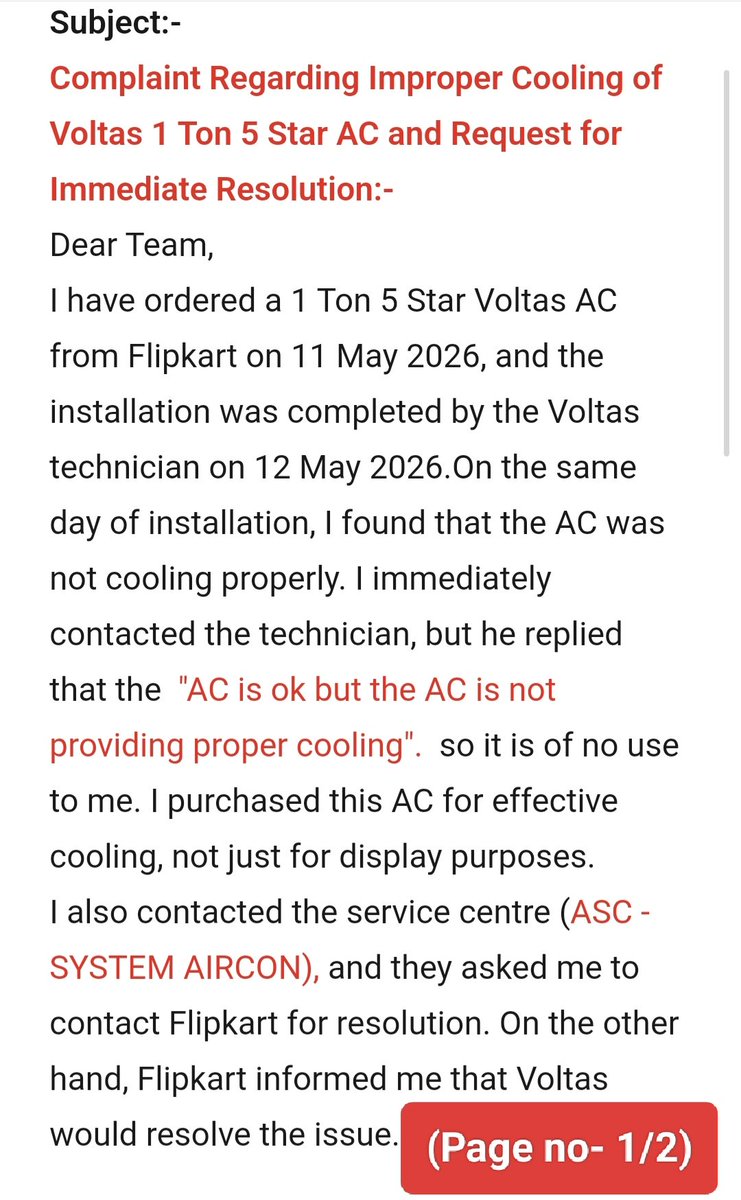 surajkrpuri's tweet photo. @myvoltas #voltas @flipkartsupport @Flipkart 

Batayo mai kya karu EMI payment start ho gya hai ac din me cooling to karta hi nhi hai , ye raat me bhi cooling nhi kar raha hai , hume fan start karke rakhna hota hai..

@myvoltas pls ac resolve my problem, https://t.co/wVEkgLNlCk
