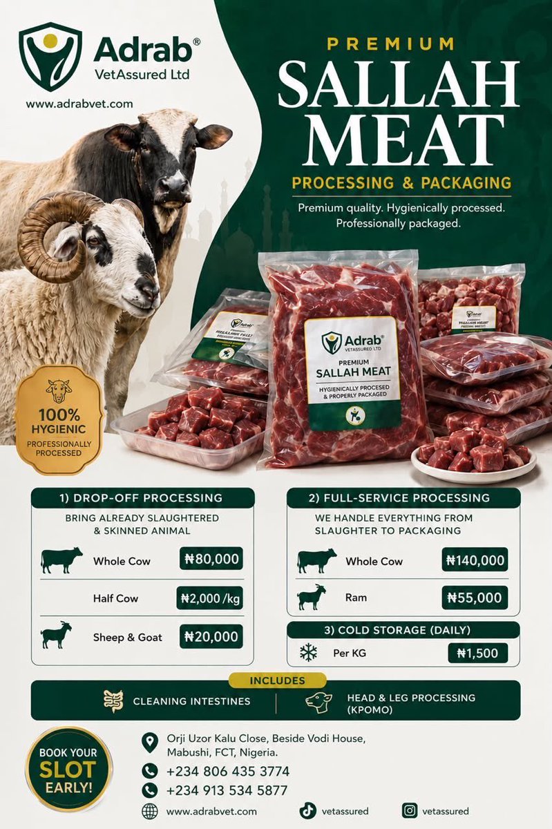 VetAssured's tweet photo. Rooted in the One Health Approach, AdrabVet ensures the health of humans, animals, and the environment.

Celebrating Eid in Abuja or beyond? Place your orders with our team—health, guaranteed. https://t.co/CfRE730Rnn
