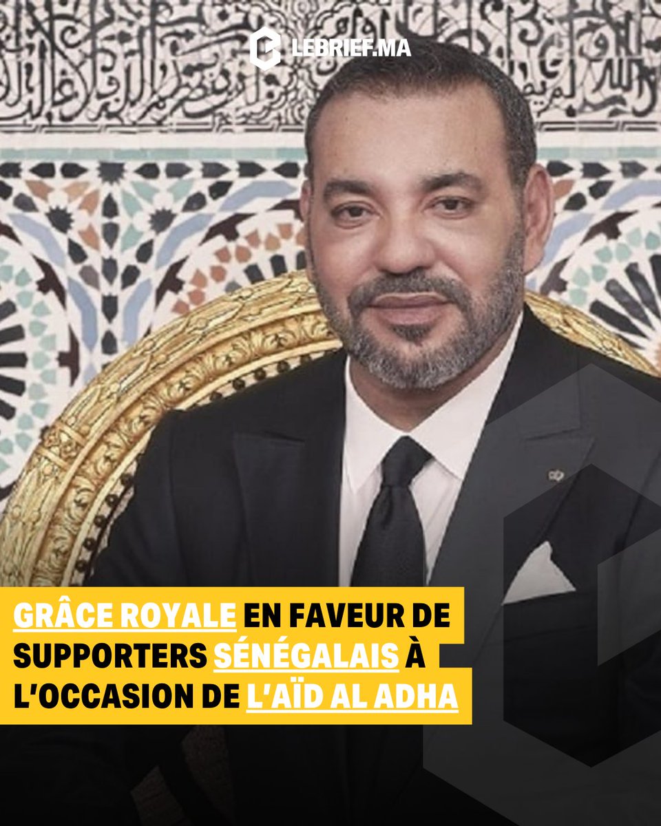 LebriefM's tweet photo. À l’occasion de l’Aïd Al Adha, le Roi Mohammed VI a accordé une Grâce Royale à plusieurs supporters sénégalais.
Ces derniers avaient été condamnés à la suite d’incidents survenus durant la 2025 Africa Cup of Nations organisée au Maroc.
Un geste présenté dans le cadre des célébrations de l’Aïd et des liens fraternels entre le Maroc et le Sénégal.
#Maroc #Sénégal #GrâceRoyale #CAN2025 #LeBrief