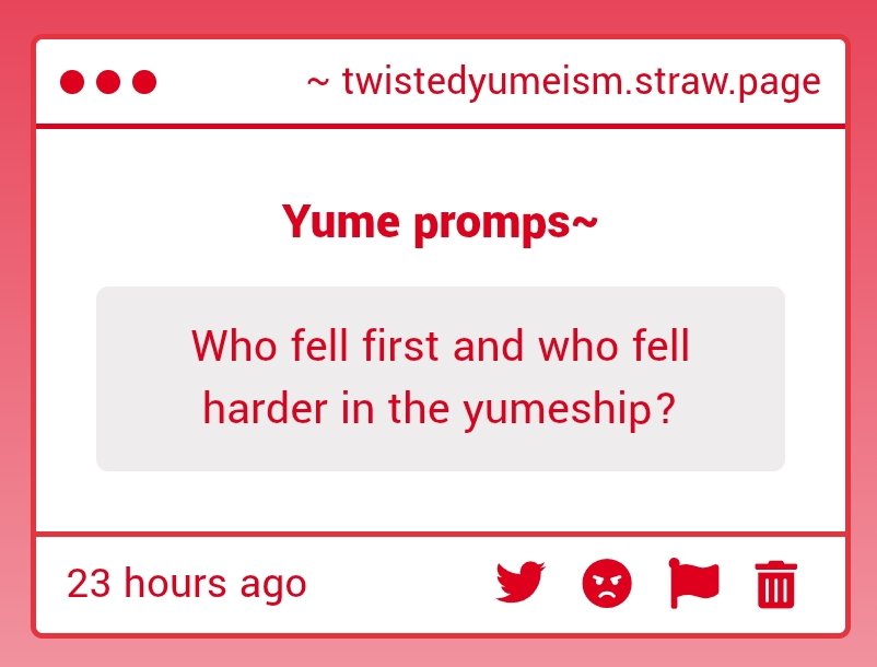 twistedyumeland's tweet photo. π ! STRAWPAGE ASK β‘ οΈ
β- - β Who fell first and who fell harder ? β
β β ββ #yumetwt #twstwt
Μ Λ Μ Λ Λ Μ Λ https://t.co/lImrveFCax