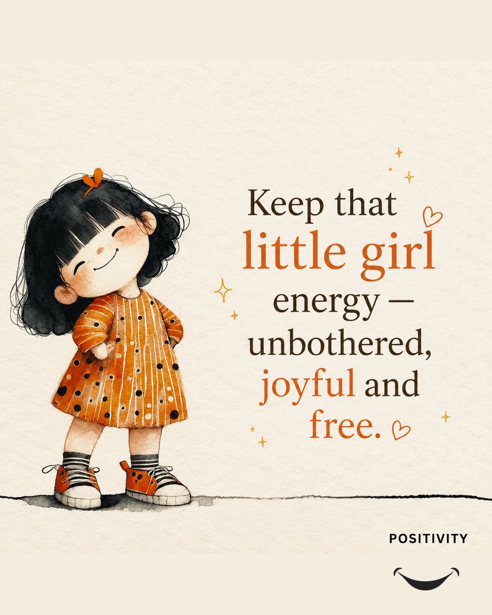 PositivitySaid's tweet photo. Growing up doesn’t mean losing your spark. ✨

Keep the part of you that laughs loudly, dreams freely, and finds joy in little things.
That soft, happy soul inside you still deserves space to shine. 💛
Stay playful, even while healing.

What’s one thing that still makes your inner child smile? 🌼