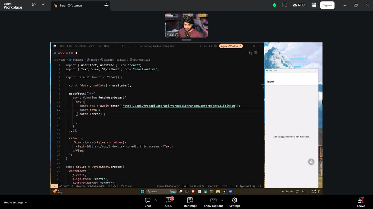 _kumar_pratham's tweet photo. Day 7 – Mobile Dev Cohort
Learned backend &amp; database integration, API routes in Expo vs Node + Express backend, and explored Turso DB. Getting a better understanding of app architecture.
@surajtwt_ @nirudhuuu @ChaiCodeHQ https://t.co/nHLZbENkBc