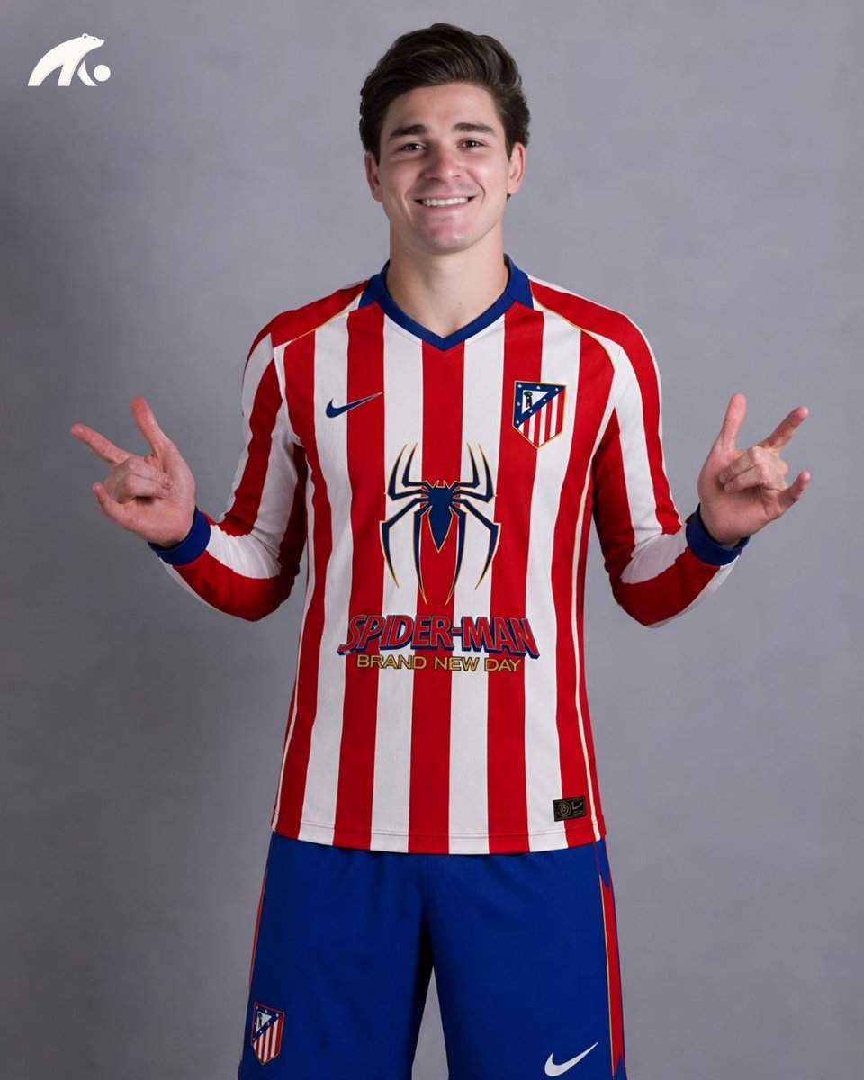 AtletiMediaLive's tweet photo. 🚨🕷️ ¡LOCURA TOTAL!

Según @Footy_Headlines, el Atlético de Madrid podría recuperar una de las camisetas MÁS icónicas de toda su historia: la mítica equipación de Spider-Man. 

La filtración apunta a un remake por el estreno de Spider-Man: Brand New Day en julio de 2026. https://t.co/n5X54VuWrH