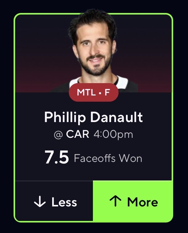 mj_vintage9's tweet photo. NHL POTD 🏒

Danault and the 3rd line have proven to be an excellent defensive line leading into an uptick in faceoffs since Kapanen has been brought back into the lineup. He should avoid the Staal matchup given Staal being a lefty as well. 

#PrizePicks #NHL #POTD #GamblingX https://t.co/0rFn7HNvj6