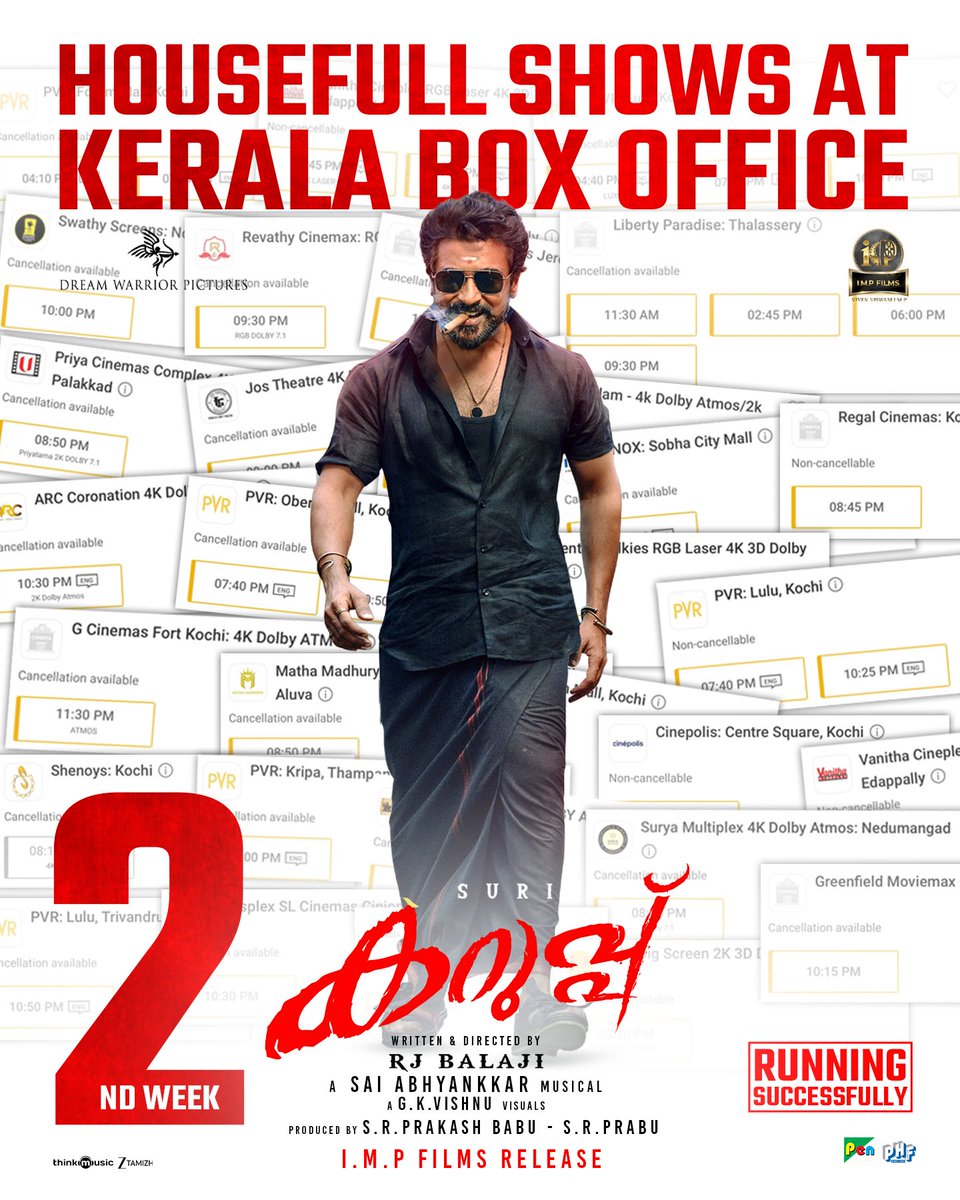 imp_films's tweet photo. Peak 2nd week at KBO! 👌

Roaring like never before 📈🧨

The ONE @Suriya_offl's mega blockbuster on the big screens now 🔥
A @SaiAbhyankkar Musical. https://t.co/4XXKwPj8IH