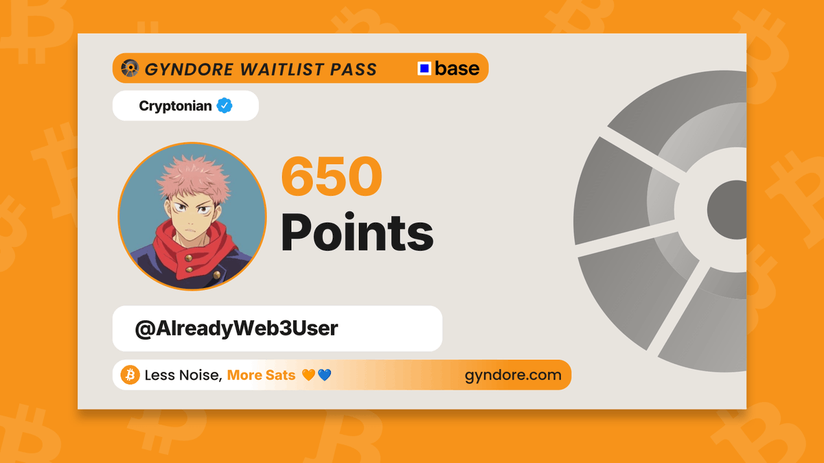 AlreadyWeb3User's tweet photo. Secured my spot on the @Gyndore waitlist.

Already stacking. It pays to be early.

Join now &amp; claim your points → https://t.co/37KFbMLwua https://t.co/DsjPaeKgKq