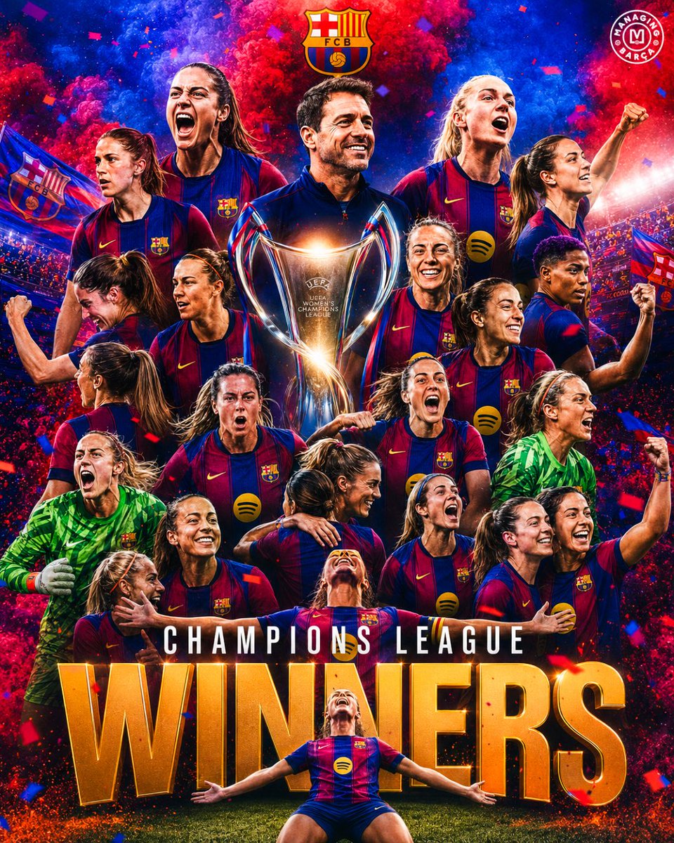 ManagingBarca's tweet photo. FC BARCELONA FEMENÍ HAVE WON 𝐓𝐇𝐄 𝟐𝟎𝟐𝟓/𝟐𝟔 𝐔𝐄𝐅𝐀 𝐂𝐇𝐀𝐌𝐏𝐈𝐎𝐍𝐒 𝐋𝐄𝐀𝐆𝐔𝐄 AFTER A SENSATIONAL BRACE FROM EWA PAJOR! 💙❤️🏆✅

OUR 𝐅𝐎𝐔𝐑𝐓𝐇 UWCL TITLE! THE BEST CLUB IN THE WORLD! 🤩🌍 https://t.co/yIYULV760f