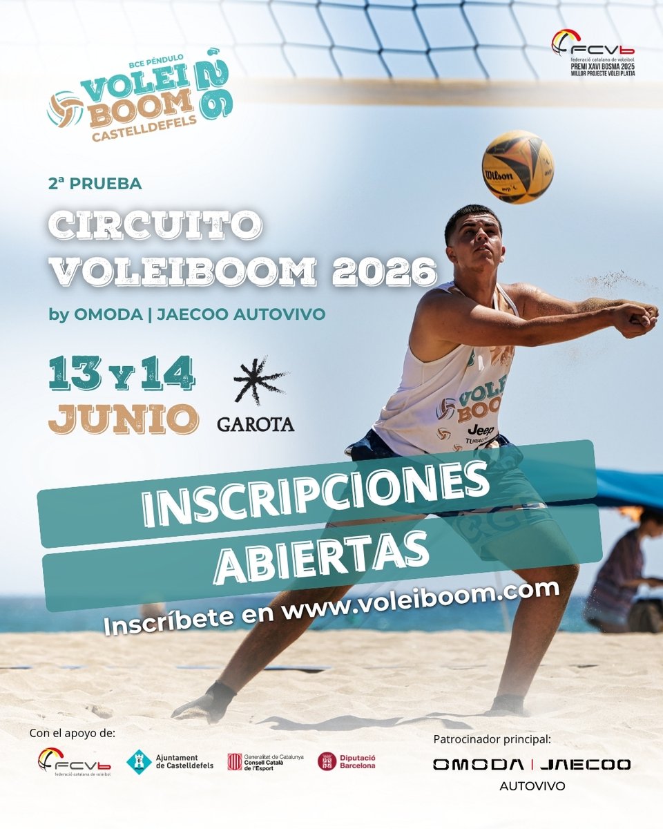 VoleiBoom's tweet photo. 🏐🔥 ¡YA ESTÁN ABIERTAS LAS INSCRIPCIONES a la 2ª prueba del Circuito Voleiboom 26 by Omoda | Jaecoo Autovivo!

📲 https://t.co/7O8TZA6viP

@VoleiCatala @AjCastelldefels @diba 
#voleiboom #castelldefels #voleicat #femesport https://t.co/4sk6Ylr7nJ