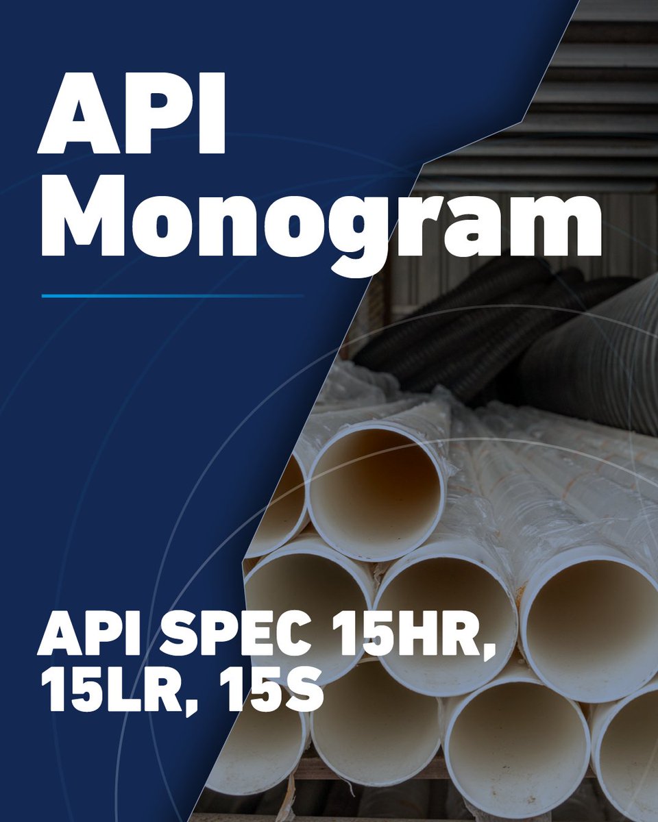 APIGlobal's tweet photo. Flexible. Certified. Trusted. API Monogram licensing covers fiberglass and spoolable composite pipe systems. If you build to API Spec 15 standards, your pipe deserves the mark. https://t.co/dsrmyHWdPM https://t.co/DM58rN0UxG