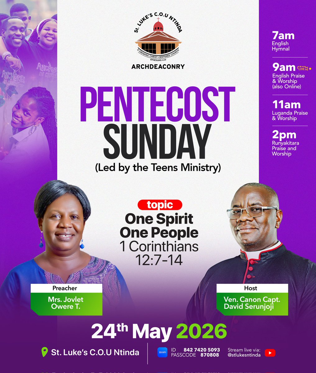 stlukesntinda's tweet photo. The Holy Spirit came upon the disciples!🔥 Join us for an unforgettable Pentecost Sunday service as we celebrate the power of God in us.
Even better, the teens ministry will be leading us.
Services are in-person and online (only the 9am English Service) https://t.co/apF0NmcaVF