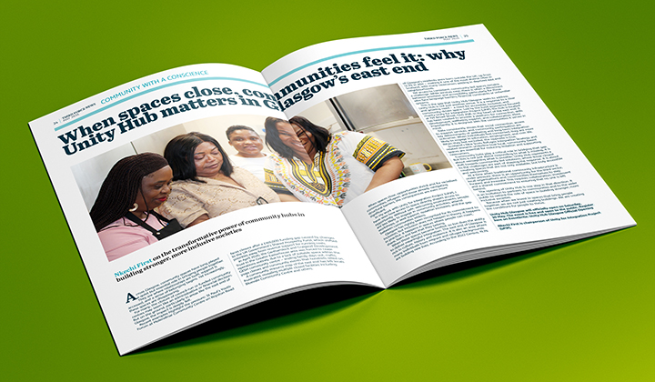 ThirdForceNews's tweet photo. TFN is @scvotweet's magazine for the #VoluntarySector

This month’s mag @nkechi_first of @unityfip on the power of community hubs in building stronger, more inclusive societies and looking forward to the opening of Unity Hub Glasgow

Read the mag here: https://t.co/NyMT063re9 https://t.co/S1wy7tMasS